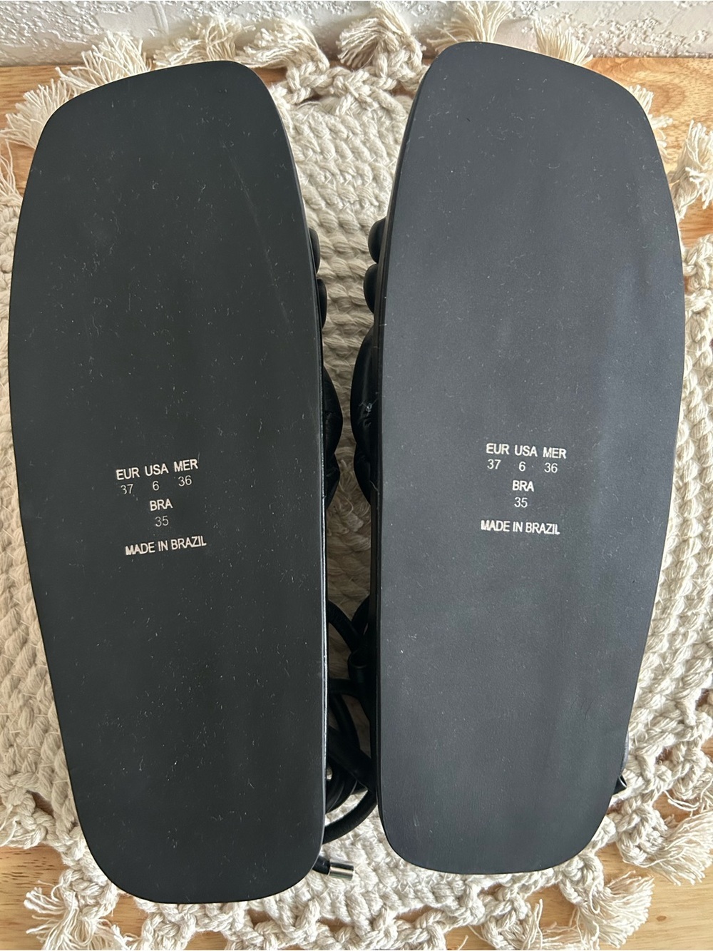 Anthropologie Vicenza Black Faux Leather Maui Puffy Ankle Wrap Sandals - Picture 6 of 7